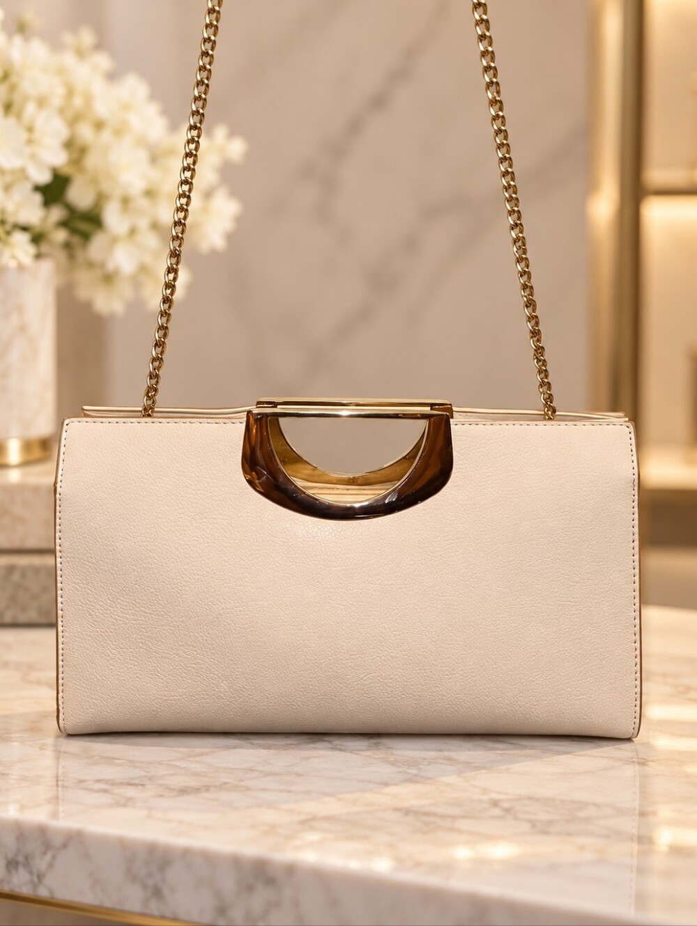 "C" Brandby Charming Charlie |  Cream Gold Chain Handbag Crossbody NWT
